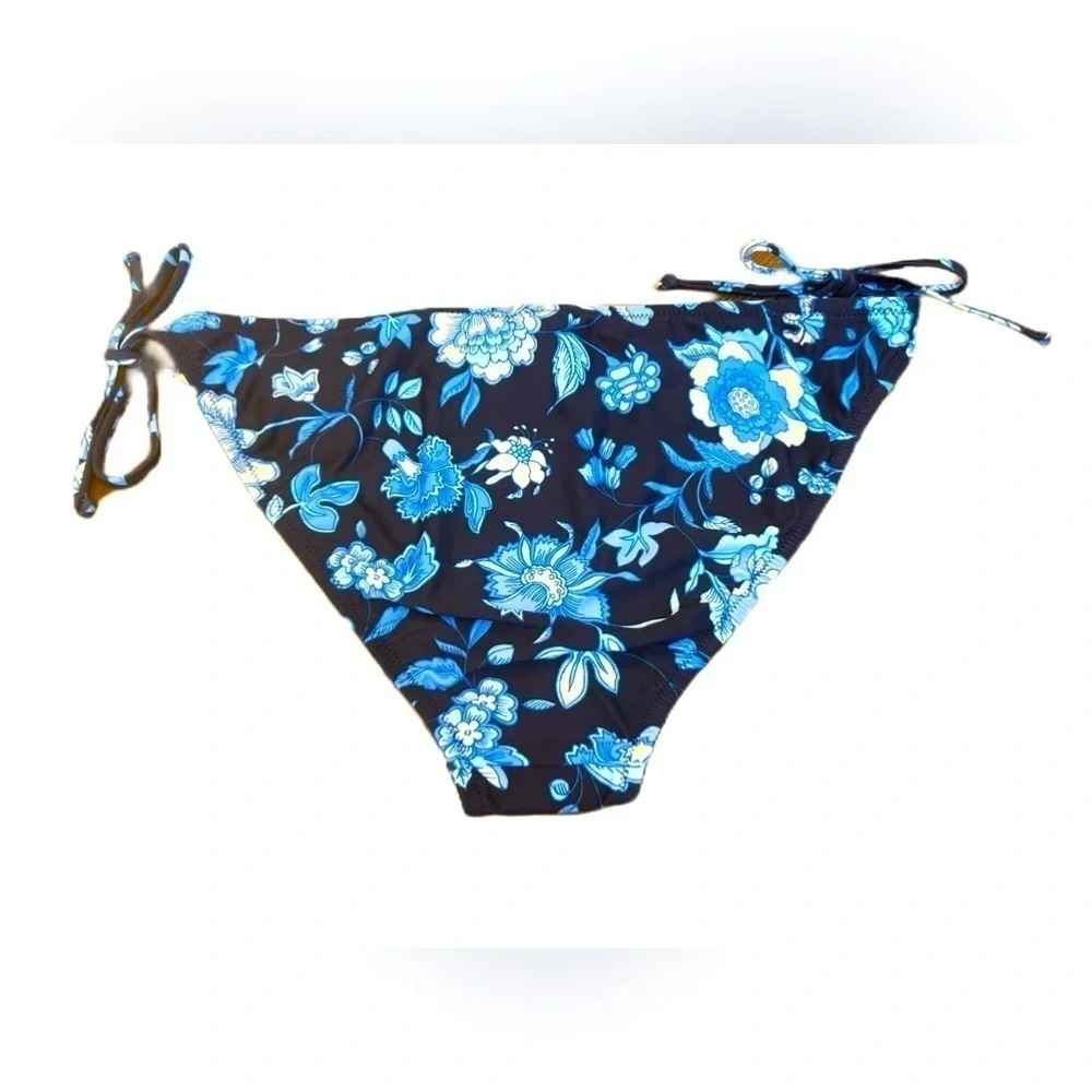 NWT J. Crew String Hipster Full-Coverage Bikini Bottom, Midnight-Blue Floral, XL